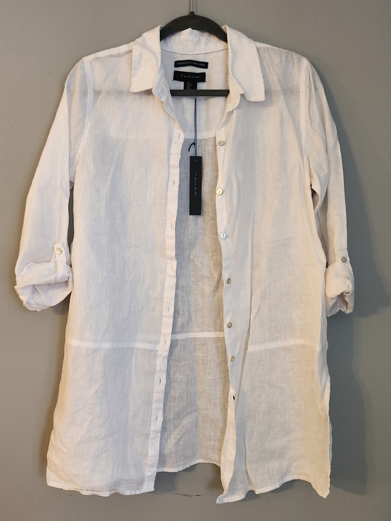 Tahari Tops - Tahari Linen Button-Down Tunic - White